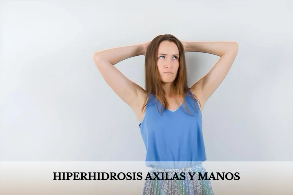 mujer brazos en alto con hiperhidrosis de axilas y manos